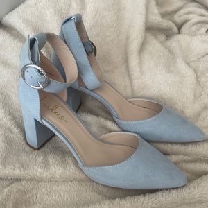 Blue ankle strap heels